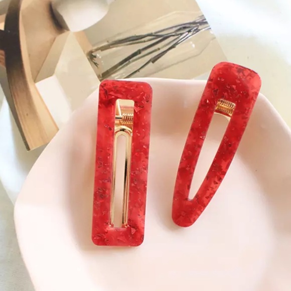 Urban Outfitters Accessories - ❤️RED❤️Marble Acrylic Barrettes 2 psc set
